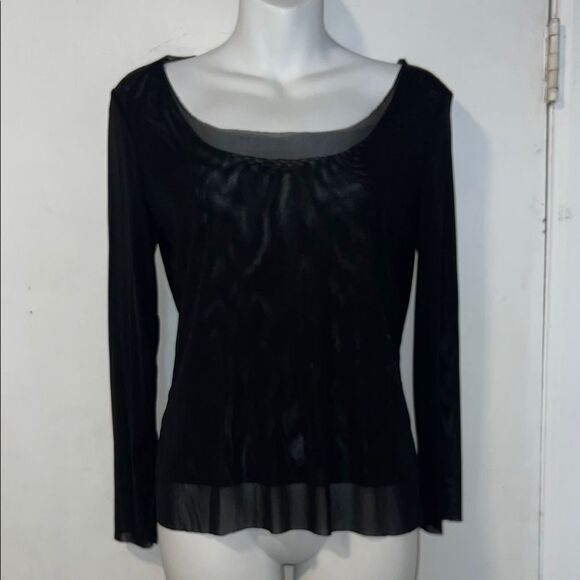 BABETTE Black Double Layer Sheer Long Sleeve Top-S - Picture 1 of 7